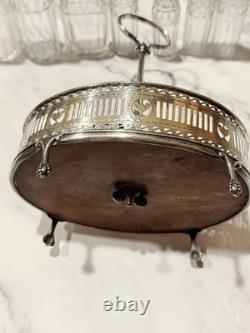 Antique Sterling Silver & Cut Glass Cruet Set with Stand English Hallmarked