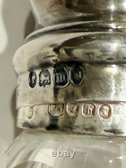 Antique Sterling Silver & Cut Glass Cruet Set with Stand English Hallmarked