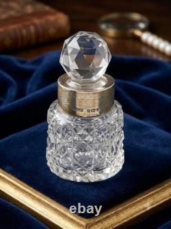 Antique Sterling Silver & Cut Glass Perfume Bottle Birmingham 1900 Vanity Decor