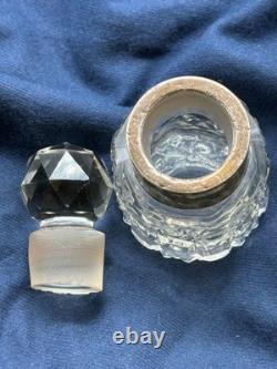 Antique Sterling Silver & Cut Glass Perfume Bottle Birmingham 1900 Vanity Decor