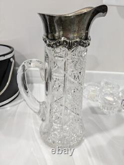 Antique Sterling Silver Cut Glass Pitcher Brilliant Cut Crystal D936