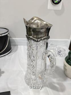 Antique Sterling Silver Cut Glass Pitcher Brilliant Cut Crystal D936 Antique Sterling Silver Cut Glass Pitcher Brilliant Cut Crystal D936