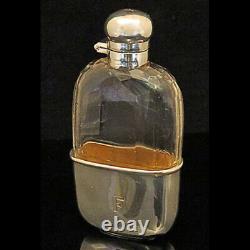 Antique Sterling Silver & Cut Glass Spirits Flask, 1910