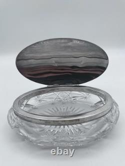 Antique Sterling Silver Dresser Jar Cut Glass