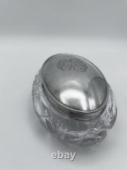 Antique Sterling Silver Dresser Jar Cut Glass