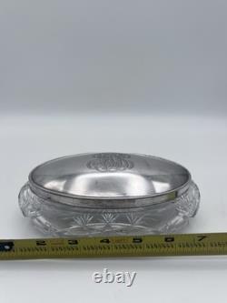 Antique Sterling Silver Dresser Jar Cut Glass