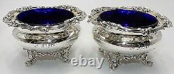 Antique Sterling Silver Edward John & Wm Barnard 1843 S/2 Blue Glass Master Salt