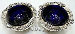 Antique Sterling Silver Edward John & Wm Barnard 1843 S/2 Blue Glass Master Salt