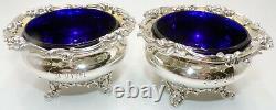 Antique Sterling Silver Edward John & Wm Barnard 1843 S/2 Blue Glass Master Salt