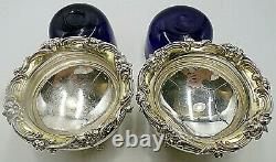 Antique Sterling Silver Edward John & Wm Barnard 1843 S/2 Blue Glass Master Salt