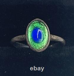 Antique Sterling Silver Foil Peacock Glass Ring Size 5