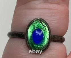 Antique Sterling Silver Foil Peacock Glass Ring Size 5