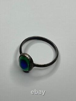 Antique Sterling Silver Foil Peacock Glass Ring Size 5