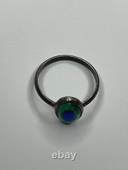 Antique Sterling Silver Foil Peacock Glass Ring Size 5