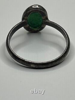 Antique Sterling Silver Foil Peacock Glass Ring Size 5