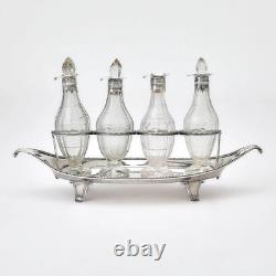 Antique Sterling Silver Glass Cruet Set with Stand English William Abdy 1784 288g