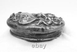 Antique Sterling Silver + Glass Dresser Powder Jar, Art Nouveau Woman Repousse