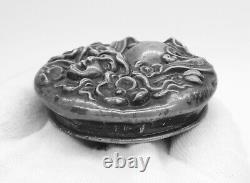 Antique Sterling Silver + Glass Dresser Powder Jar, Art Nouveau Woman Repousse