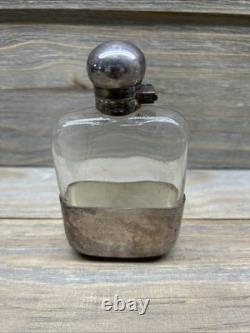 Antique Sterling Silver Glass Hip Flask London Please READ