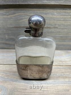 Antique Sterling Silver Glass Hip Flask London Please READ