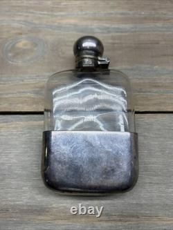 Antique Sterling Silver Glass Hip Flask London Please READ