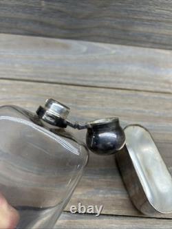 Antique Sterling Silver Glass Hip Flask London Please READ