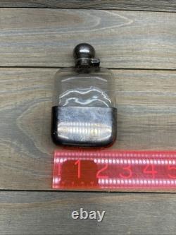 Antique Sterling Silver Glass Hip Flask London Please READ