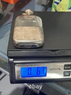 Antique Sterling Silver Glass Hip Flask London Please READ