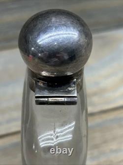 Antique Sterling Silver Glass Hip Flask London Please READ
