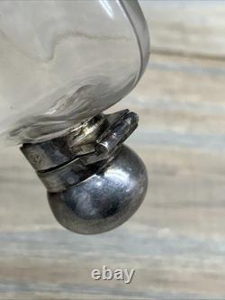 Antique Sterling Silver Glass Hip Flask London Please READ
