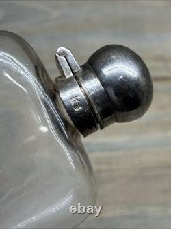 Antique Sterling Silver Glass Hip Flask London Please READ