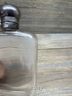 Antique Sterling Silver Glass Hip Flask London Please READ