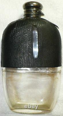 Antique Sterling Silver & Glass Medicine Whiskey Flask