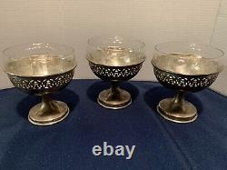 Antique Sterling Silver / Glass Sherberts Raised Compotes Removable Bases