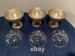 Antique Sterling Silver / Glass Sherberts Raised Compotes Removable Bases