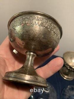 Antique Sterling Silver / Glass Sherberts Raised Compotes Removable Bases