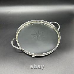 Antique Sterling Silver Glass Tray George A Henckel Round Handles Serving Vanity