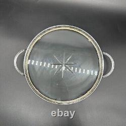 Antique Sterling Silver Glass Tray George A Henckel Round Handles Serving Vanity