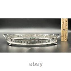 Antique Sterling Silver Glass Tray George A Henckel Round Handles Serving Vanity