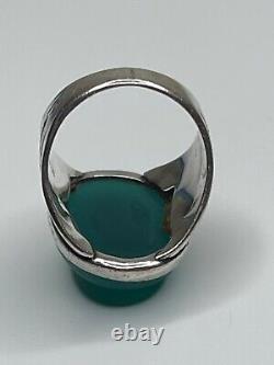 Antique Sterling Silver Green Glass Cabochon Native American Chief Ring