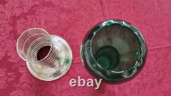 Antique Sterling Silver Green Glass Insert Vase, 9 1/2 Tall
