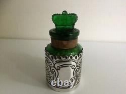 Antique Sterling Silver & Green Glass Lavender Salts Bottle Birmingham 1903