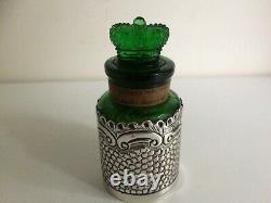 Antique Sterling Silver & Green Glass Lavender Salts Bottle Birmingham 1903