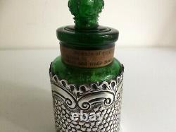 Antique Sterling Silver & Green Glass Lavender Salts Bottle Birmingham 1903