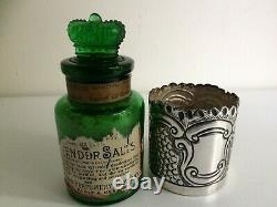 Antique Sterling Silver & Green Glass Lavender Salts Bottle Birmingham 1903