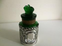 Antique Sterling Silver & Green Glass Lavender Salts Bottle Birmingham 1903