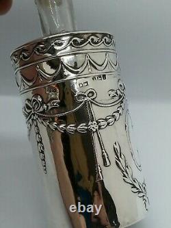 Antique Sterling Silver Hallmarked Cover 1908 & Glass Rose Water Bottle, H M
