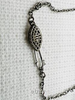 Antique Sterling Silver Italy Mary Medal Moon Glow Glass Rosary Style Necklace