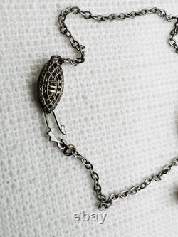 Antique Sterling Silver Italy Mary Medal Moon Glow Glass Rosary Style Necklace