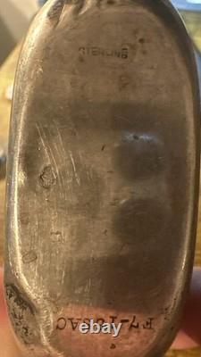 Antique Sterling Silver, Leather And Glass Hip Flask 5.5x3.5x1.5